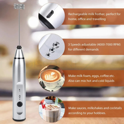 2 in 1 Rechargeable Electric Coffee Beater & Frother + FREE Nescafé Coffee Packet