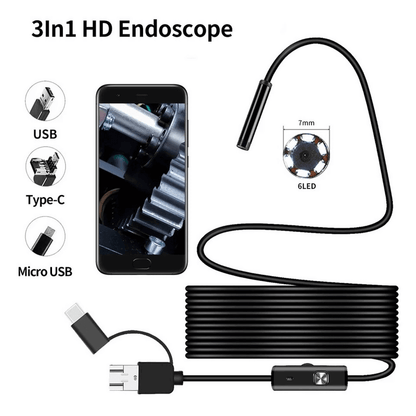 3 in 1 Type-C Android Endoscope Camera with 6 LEDs, HD Mini Inspection Tool.
