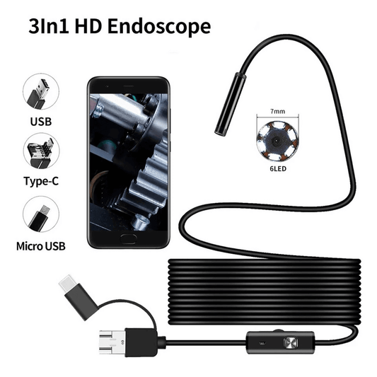 3 in 1 Type-C Android Endoscope Camera with 6 LEDs, HD Mini Inspection Tool.