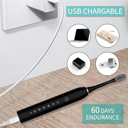 6 Modes Sonic Electric Toothbrushes for Adults Kids Smart Timer Rechargeable Whitening Toothbrush Waterproof 4 Brush Head