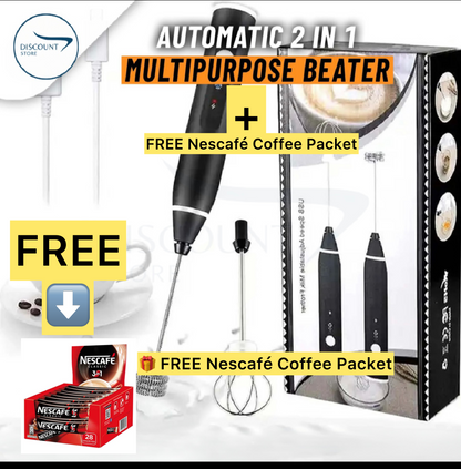 2 in 1 Rechargeable Electric Coffee Beater & Frother + FREE Nescafé Coffee Packet