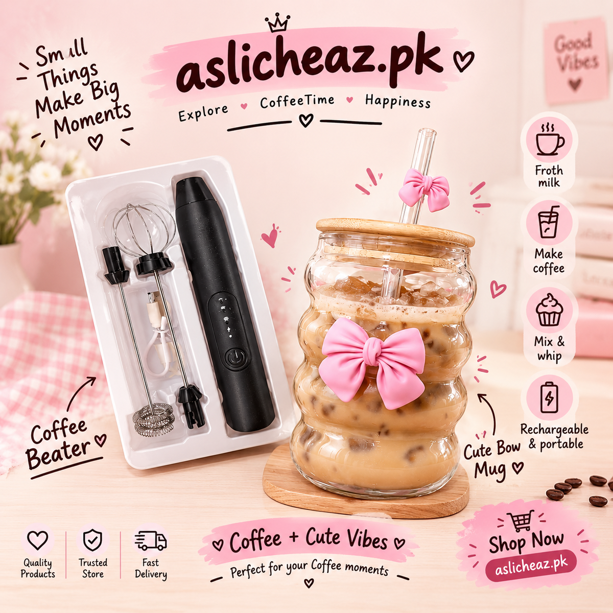 2 in 1 Rechargeable Electric Coffee Beater & Frother